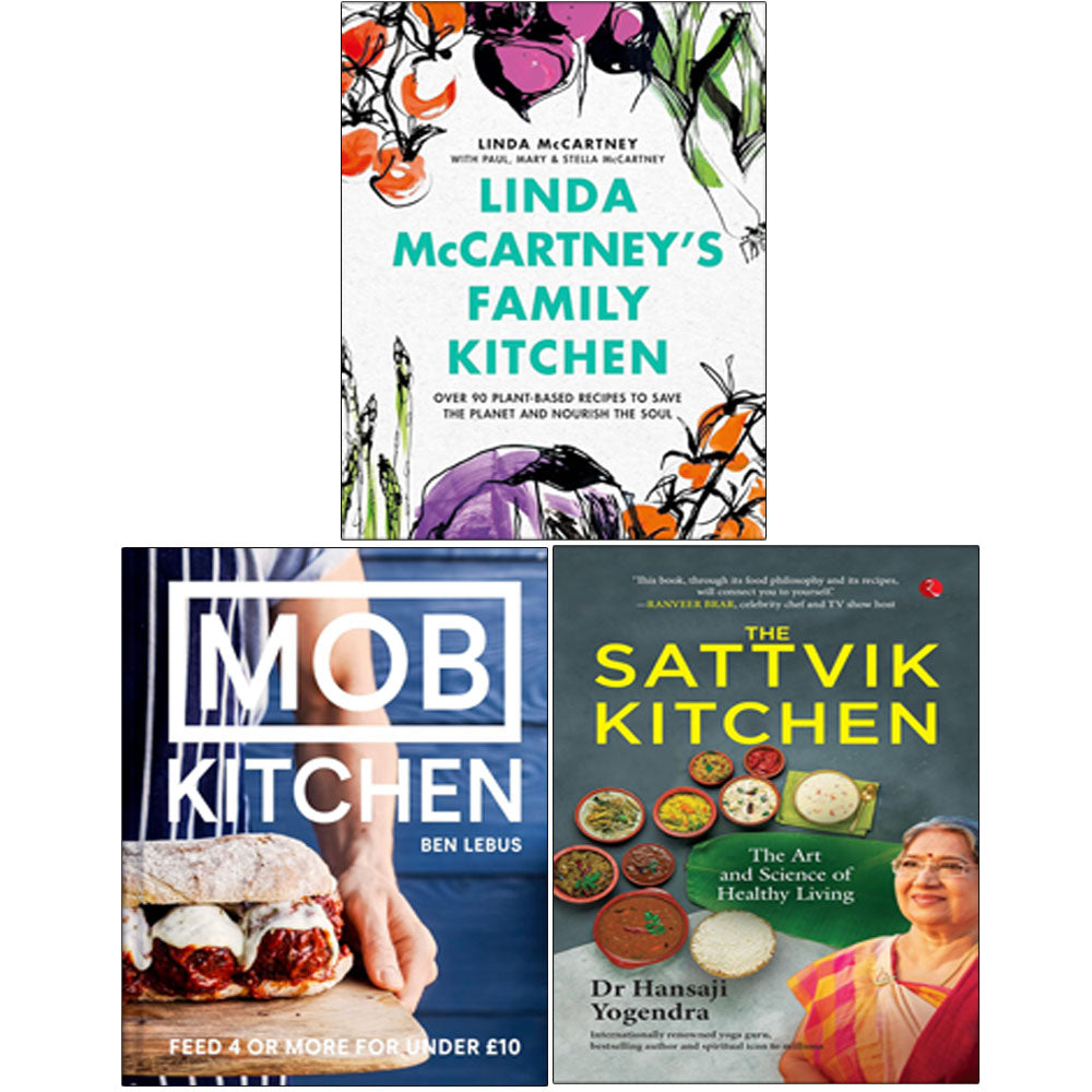 Linda McCartney's Family Kitchen(HB), MOB Kitchen(HB), Sattvik Kitchen 3 Books Collection Set