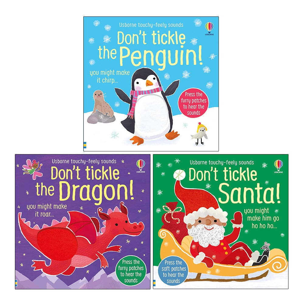 DON'T TICKLE Touchy Feely Sound Books by Sam Taplin 3 Books Collection Set (Penguin!, Dragon & Santa!)