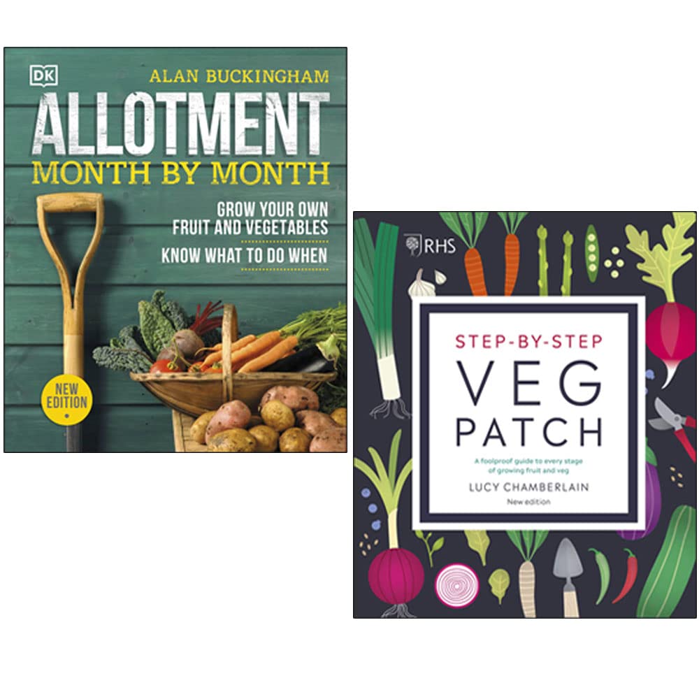 Allotment Month By Month By Alan Buckingham & RHS Step-by-Step Veg Patch By Lucy Chamberlain 2 Books Collection Set