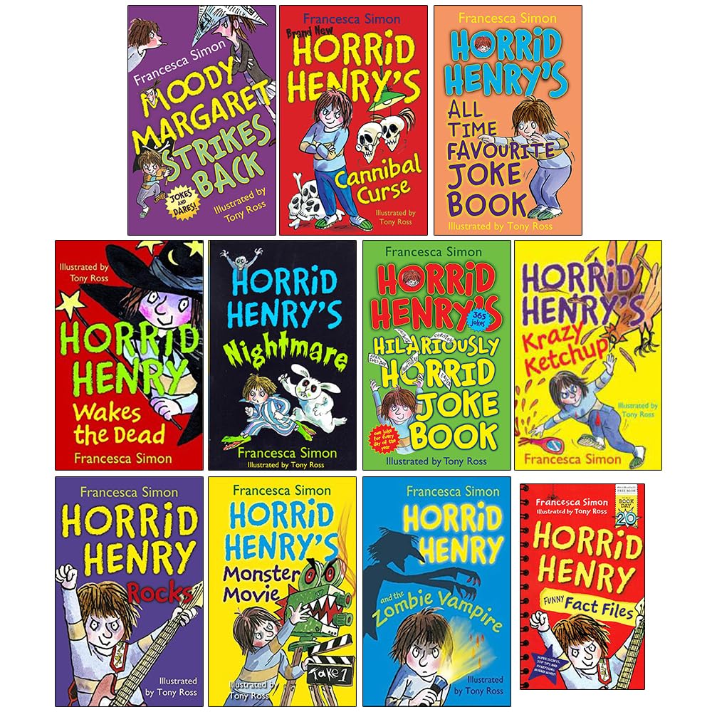 Horrid Henry Francesca Simon 11 Books Collection Set Horrid Henry Funny Fact Files,Moody Margaret Strikes Back,Cannibal Curse,All Time Favourite Joke Book,Wakes the Dead,Nightmare,Joke Book