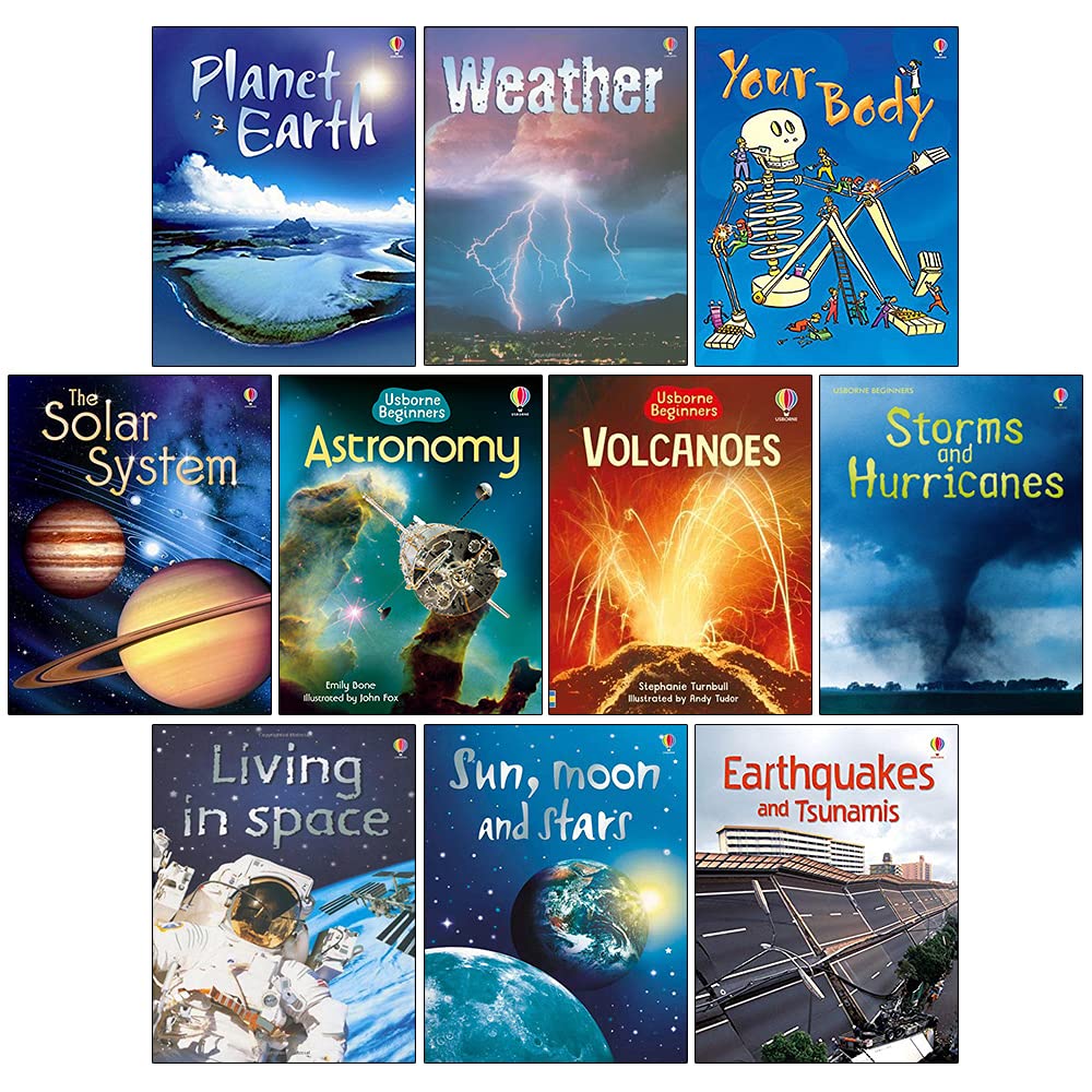 Usborne Beginners Science 10 Books Collection Set Sun, Moon and Stars, Living in Space, Volcanoes, Solar System, Planet Earth, Earthquakes and Tsunamis