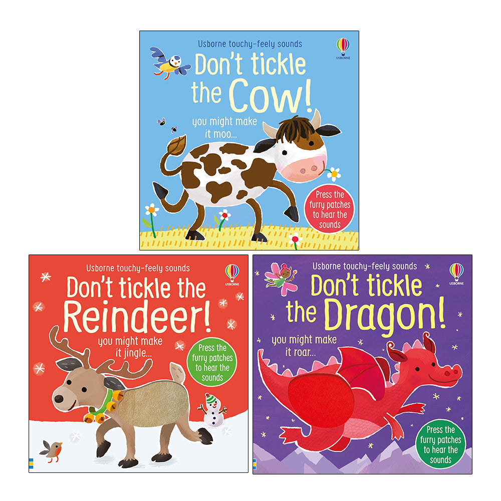 DON'T TICKLE Touchy Feely Sound Books by Sam Taplin 3 Books Collection Set (Cow!, Reindeer! & Dragon)