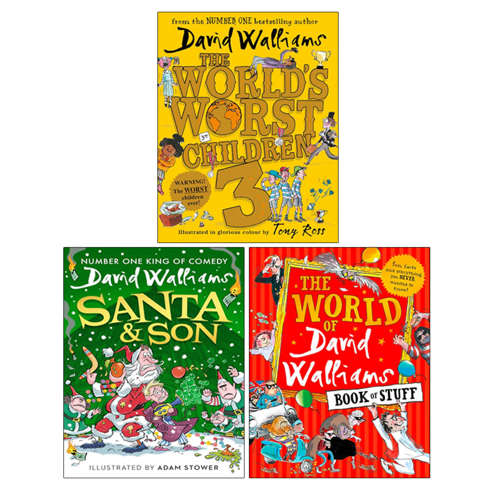 David Walliams 3 Books Collection Set (Santa & Son, The World’s Worst Children 3, The World of David Walliams Book of Stuff)