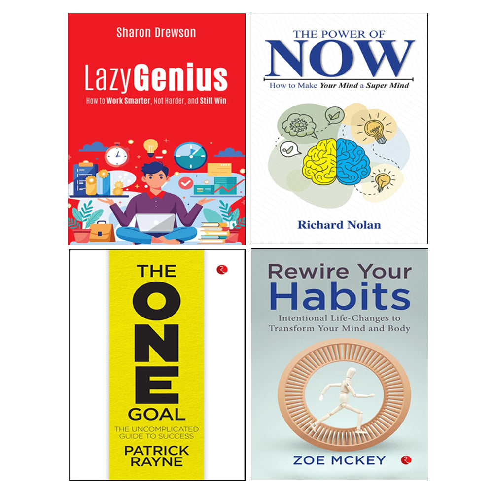 The Power of Now, Lazy Genius, THE ONE GOAL, Rewire Your Habits 4 Books Collection Set