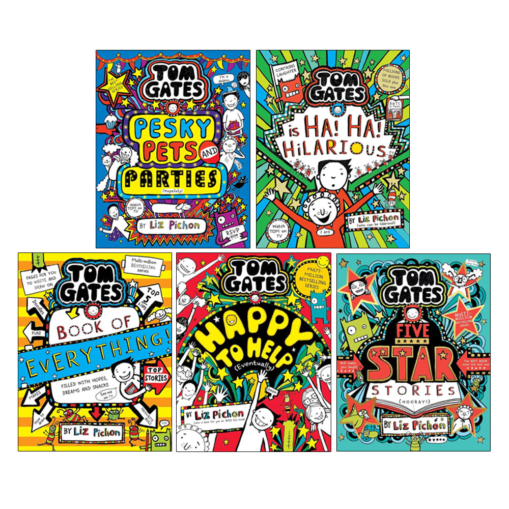 Tom Gates Series 20-23 Collection 4 Books Set By Liz Pichon (Five Star Stories, Ha! Ha! Hilarious, Book of Everything & Happy to Help (eventually), Pesky Pets and Parties)