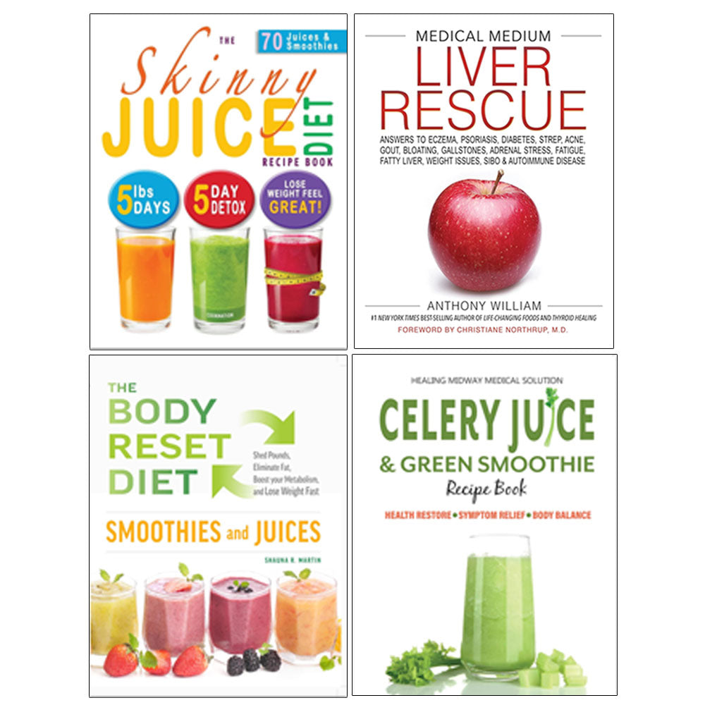 Medical Medium Liver Rescue(HB), Celery Juice & Green Smoothie Recipe, The Skinny Juice Diet Recipe Book, The Body Reset Diet Smoothies and Juices 4 Books Collection Set