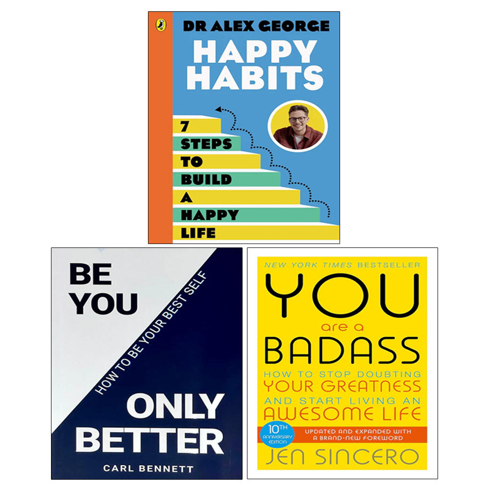 You Are a Badass, BE YOU, ONLY BETTER, Happy Habits 3 Books Collection Set