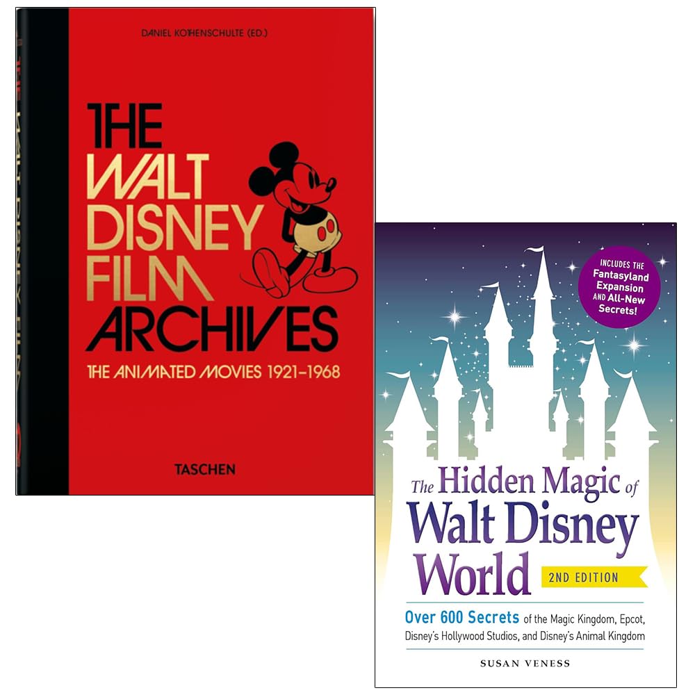 The Walt Disney Film Archives The Animated Movies 1921-1968 By Daniel Kothenschulte and The Hidden Magic of Walt Disney World By Susan Veness 2 Books Collection Set