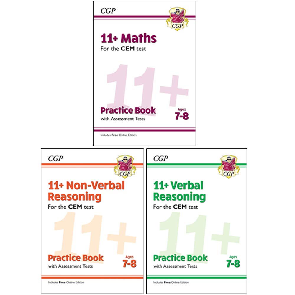 CGP CEM 11+ Maths, Verbal Reasoning, Non-Verbal Reasoning Practice Book and Assessment Tests (Ages 7-8) 3 Books Collection Set
