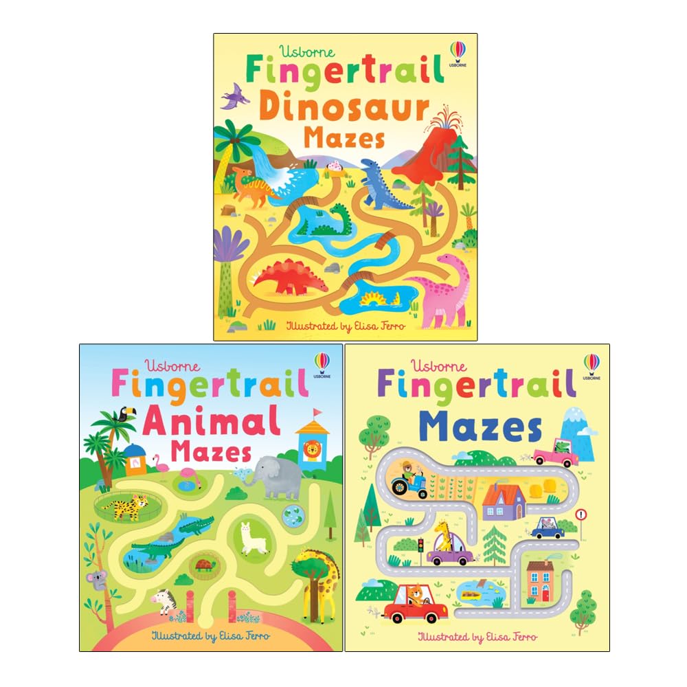 Usborne Fingertrails Collection 3 Books Set by Felicity Brooks (Fingertrail Dinosaur Mazes ,Fingertrail Animal Mazes  & Fingertrail Mazes)