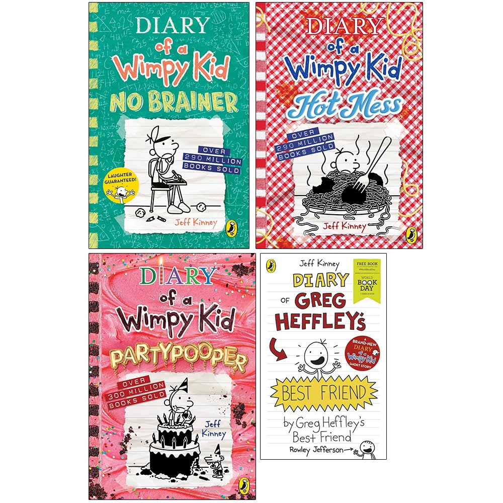Diary of a Wimpy Kid: Books (18–20) Greg Heffley’s Best Friend 4 Books Collection Set(Jeff Kinney) (No Brainer, Hot Mess, Partypooper)
