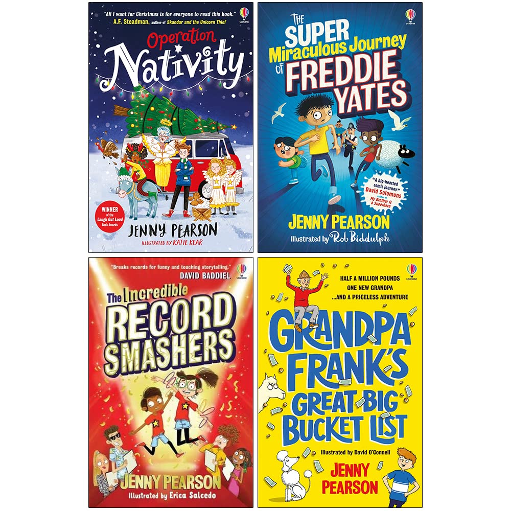Jenny Pearson Collection 4 Books Set (Operation Nativity [], The Super-Miraculous Journey of Freddie Yates, The Incredible Record Smashers, Grandpa Frank's Great Big Bucket List)