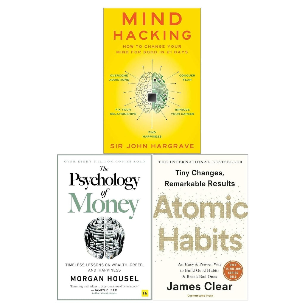 The Psychology Of Money, Mind Hacking, Atomic Habits 3 Books Collection Set