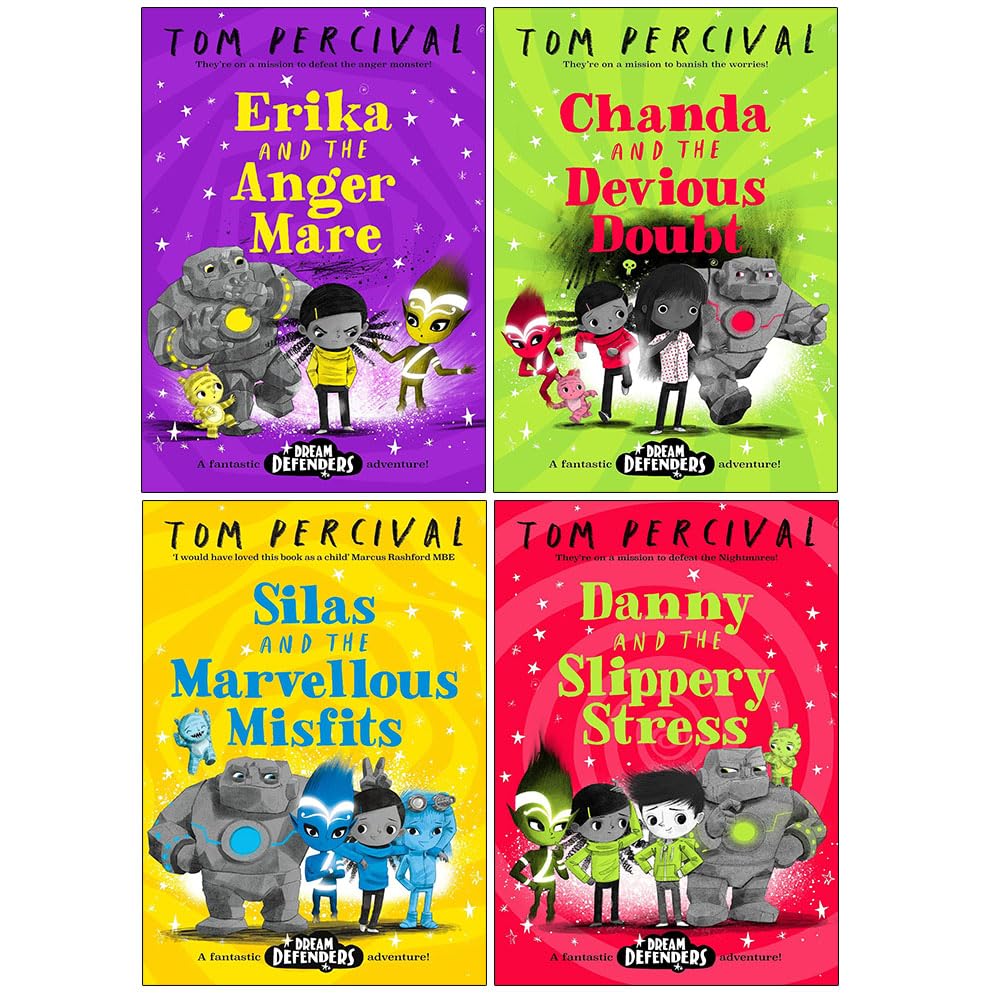 Dream Defenders Series 4 Books Collection Set by Tom Percival (Erika and the Angermare, Chanda and the Devious Doubt, Silas and the Marvellous Misfits, Danny and the Slippery Stress)