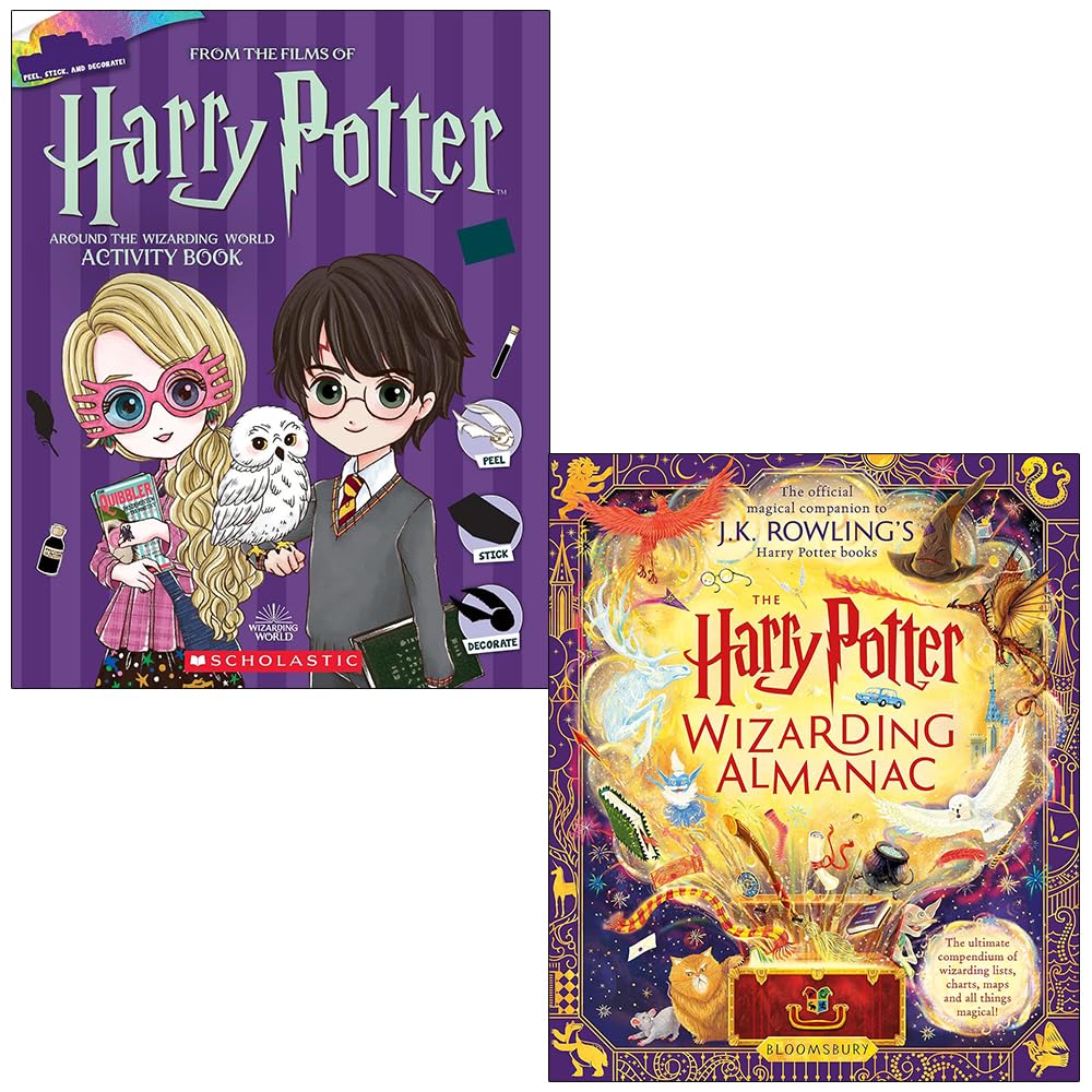 Harry Potter Foil Wonders Around the Wizarding World By Jasper Meadowsweet and The Harry Potter Wizarding Almanac By J.K. Rowling 2 Books Collection Set