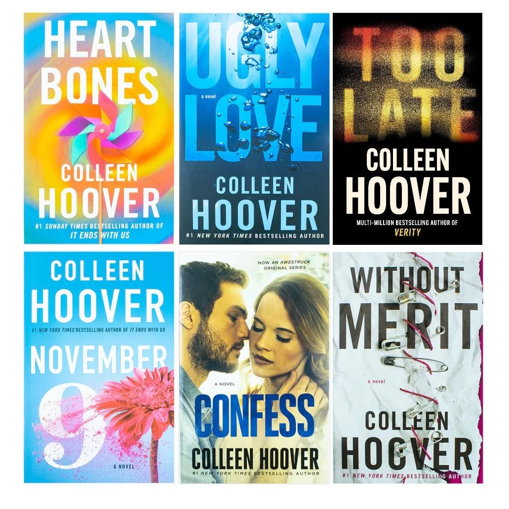 Colleen Hoover 6 Books Collection Set (Heart Bones, Without Merit, November 9, Ugly Love, Too Late, Confess)