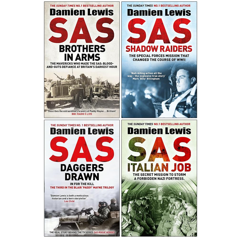 Damien Lewis Collection 4 Books Set (SAS Brothers in Arms, SAS Shadow Raiders, SAS Daggers Drawn In For the Kill and SAS Italian Job)