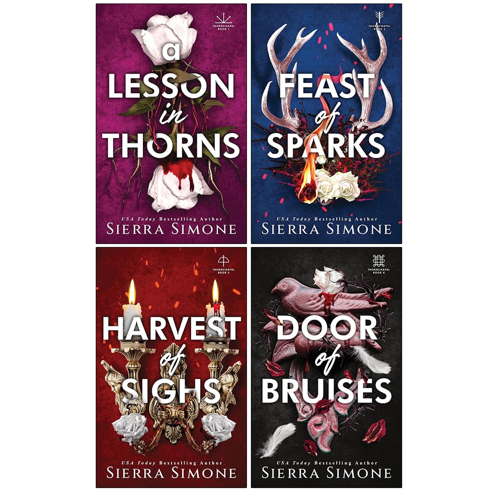 Thornchapel Series 4 Books Collection Set By Sierra Simone (A Lesson in Thorns, Feast of Sparks, Harvest of Sighs and Door of Bruises)