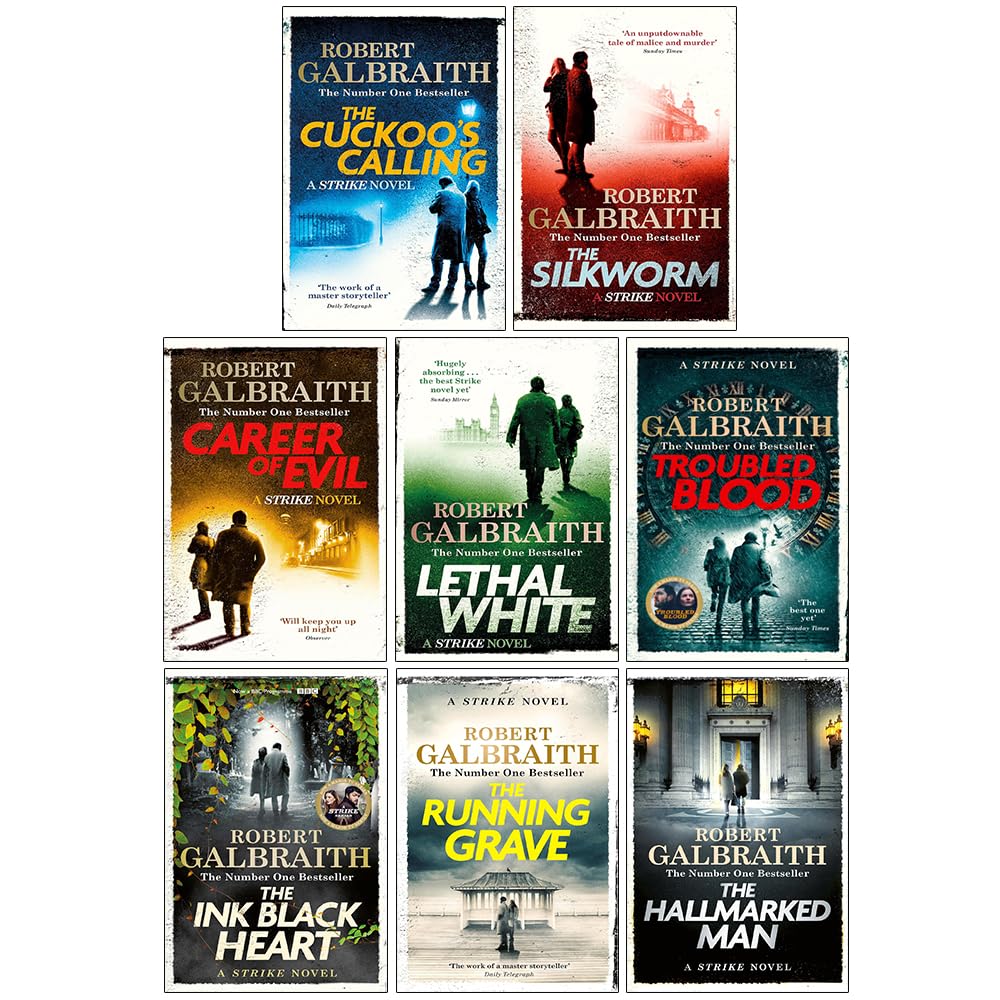 Cormoran Strike Series 1-8 Books Collection Set By Robert Galbraith (The Cuckoo's Calling, Silkworm, Career of Evil, Lethal White, Troubled Blood,Ink Black Heart,Running Grave and The Hallmarked Man)