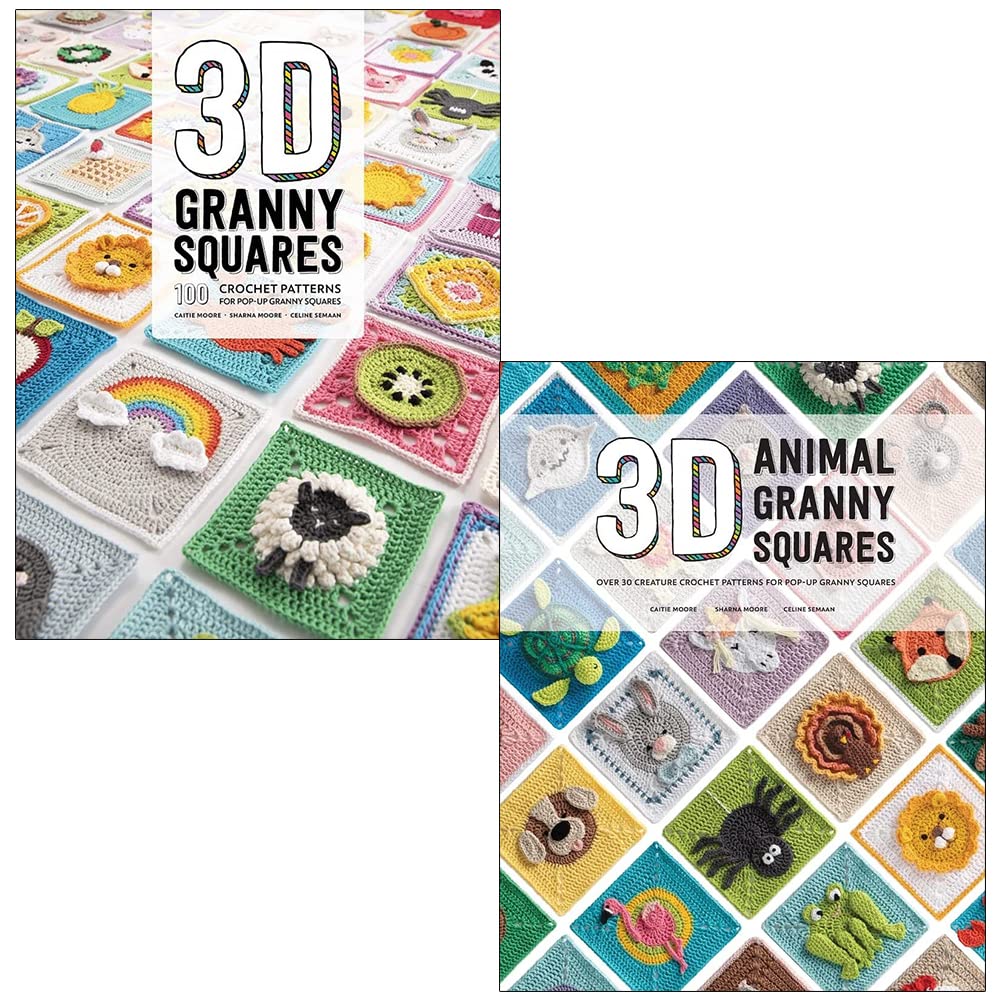 3D Granny Squares and 3D Animal Granny Squares By Celine Semaan, Caitie Moore, Sharna Moore 2 Books Collection Set