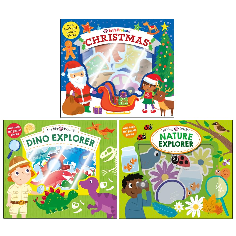 Let's Pretend 3 Books Collection Set By Roger Priddy (Christmas, Dino Explorer & Nature Explorer)