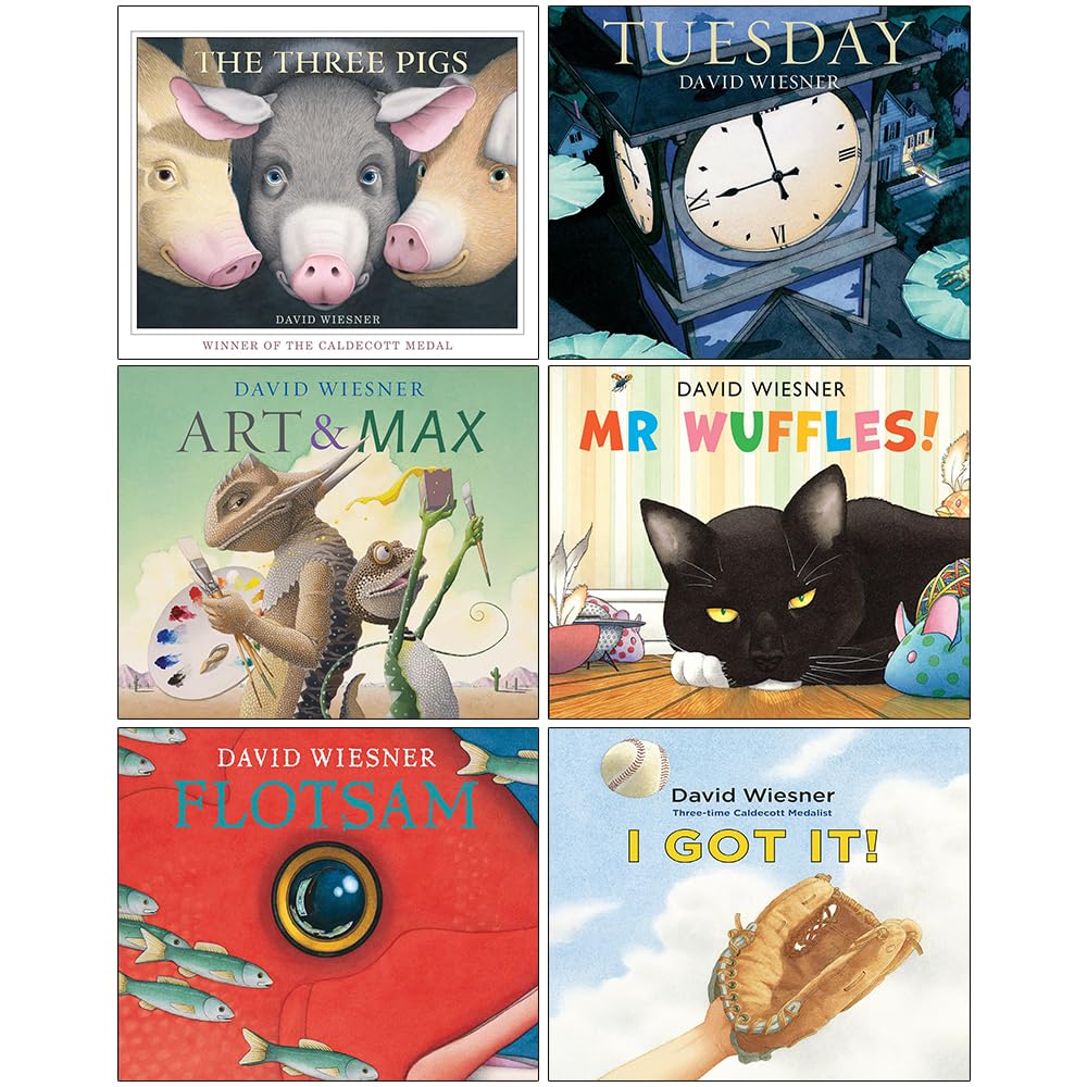 David Wiesner Collection 6 Books Set (The Three Pigs, Tuesday, Art and Max, Mr Wuffles, Flotsam and I Got It!)