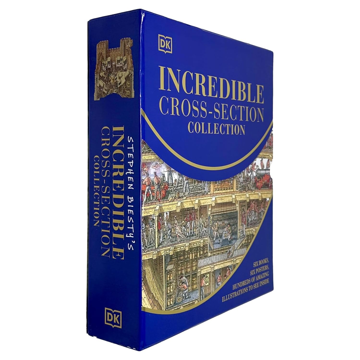 Stephen Biesty’s Incredible Cross-Sections 6-Book Collection Box Set + Poster Book (Cross-Sections Castle, Man-Of-War & More)