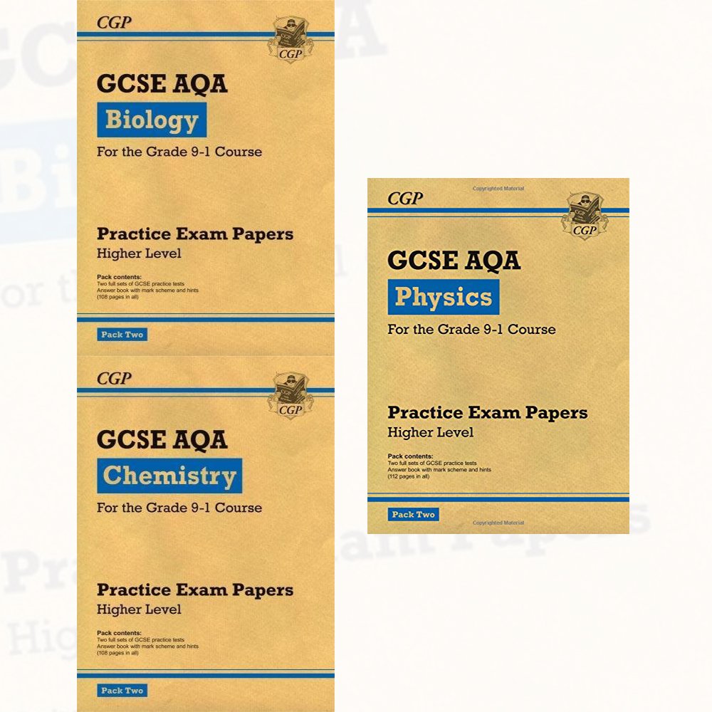 CGP Practice Papers Grade 9-1 GCSE AQA Higher Pack 2 3 Books Collection Set (Biology, Chemistry, Physics)