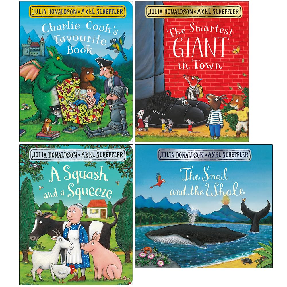 Julia Donaldson Collection 4 Books Set (Charlie Cook's Favourite Book, The Smartest Giant in Town, A Squash and a Squeeze and The Snail and the Whale)