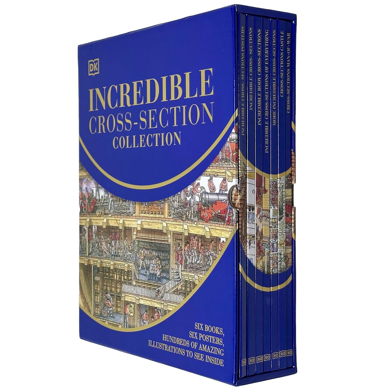 Stephen Biesty’s Incredible Cross-Sections 6-Book Collection Box Set + Poster Book (Cross-Sections Castle, Man-Of-War & More)