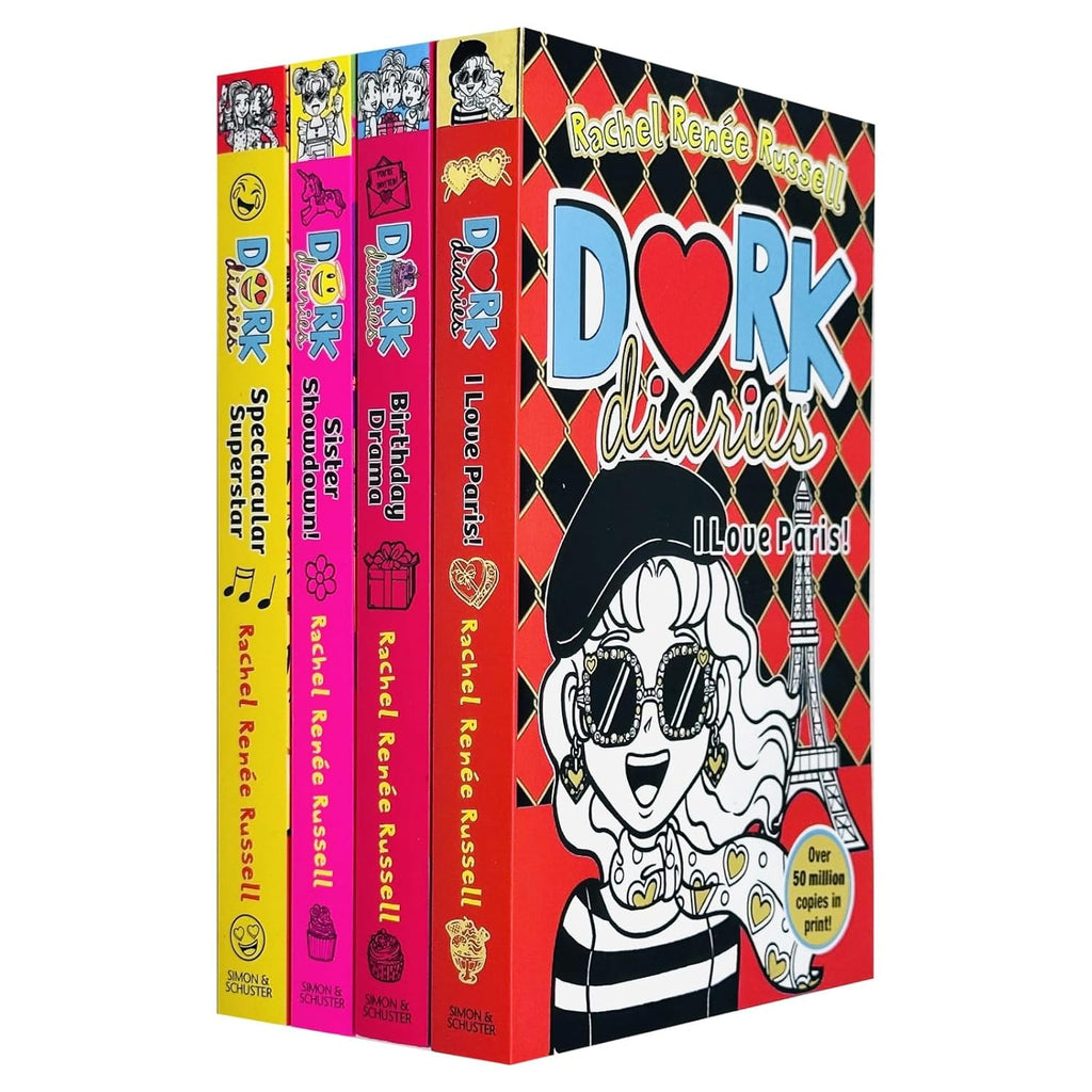 Dork Diaries Collection 4 Books Set (Volume 13-16) By Rachel Renee Russell (Sister Showdown, Birthday Drama!, Spectacular Superstar and I Love Paris!)