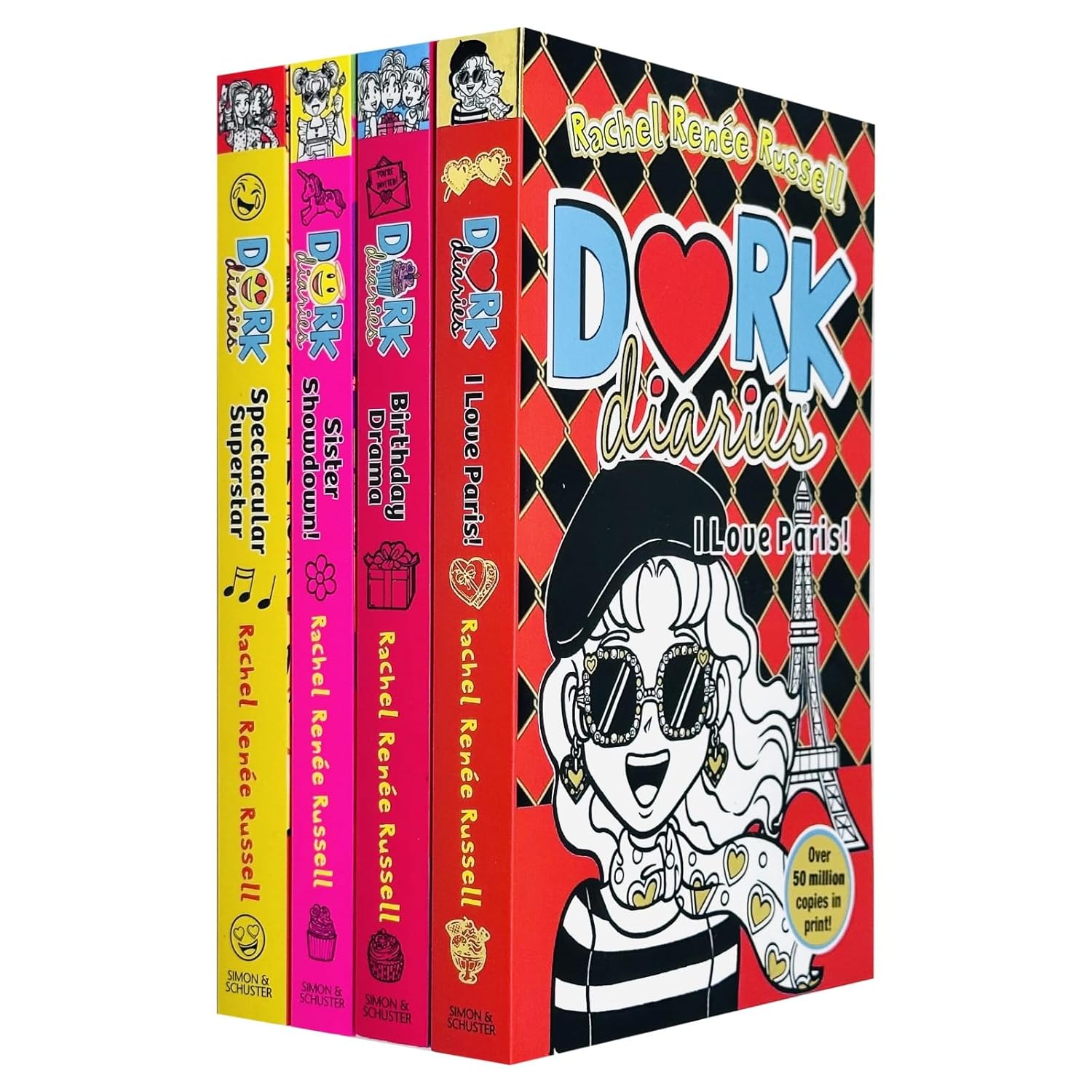 Dork Diaries Collection 4 Books Set (Volume 13-16) By Rachel Renee Russell (Sister Showdown, Birthday Drama!, Spectacular Superstar and I Love Paris!)