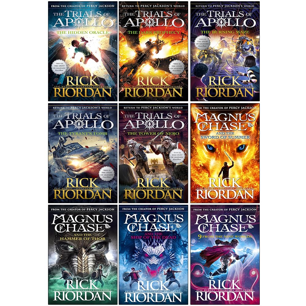 Rick Riordan Trials of Apollo & Magnus Chase Series 9 Books Collection Set (The Hidden Oracle, Dark Prophecy, Burning Maze, Tyrant’s Tomb)