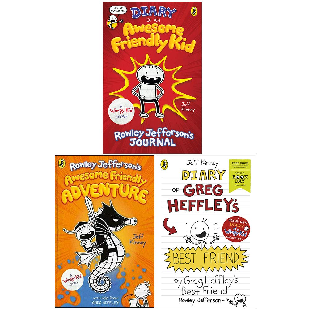 Jeff Kinney 3 Books Collection Set (Diary of an Awesome Friendly Kid, Rowley Jefferson's Awesome Friendly Adventure, Diary of Greg Heffley's Best Friend World Book Day 2019)
