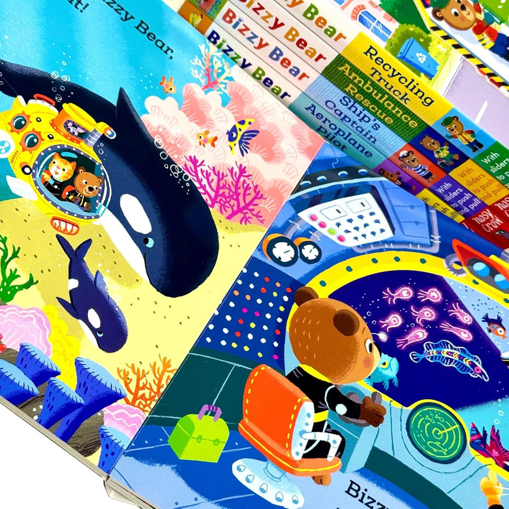 Bizzy Bear: Series 1 Collection 6 Board Books Set by Benji Davies((Train Driver, Aeroplane Pilot, Ship’s Captain, Ambulance Rescue, Recycling Truck & Deep-Sea Diver)