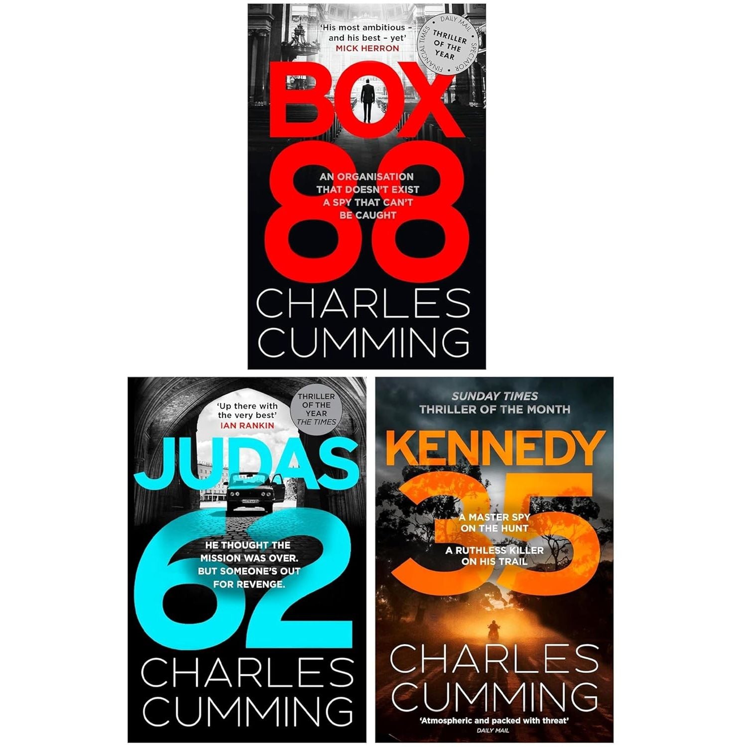 BOX 88 Thriller Series by Charles Cumming 3 Books Collection Set (BOX 88, JUDAS 62 & KENNEDY 35)