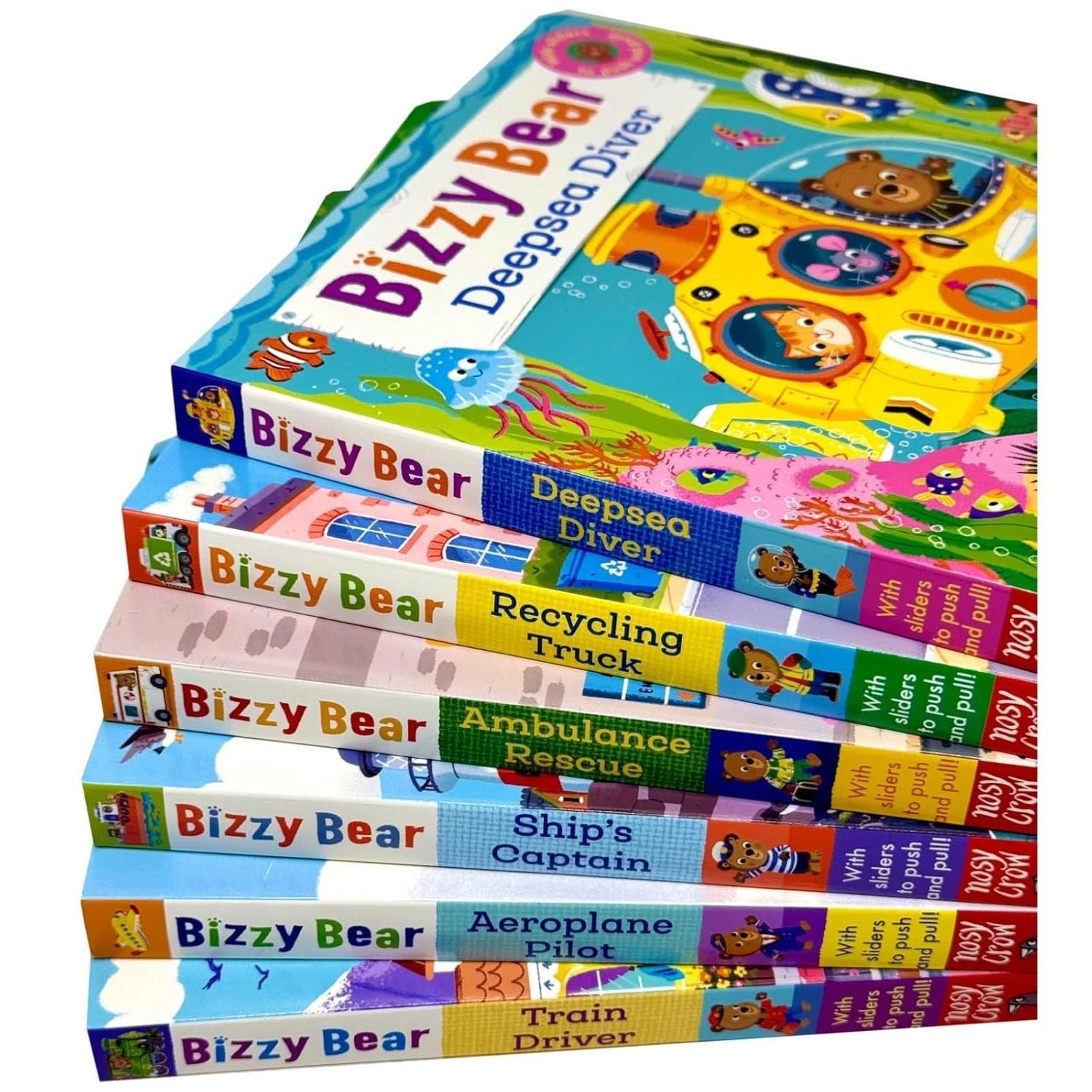 Bizzy Bear: Series 1 Collection 6 Board Books Set by Benji Davies((Train Driver, Aeroplane Pilot, Ship’s Captain, Ambulance Rescue, Recycling Truck & Deep-Sea Diver)