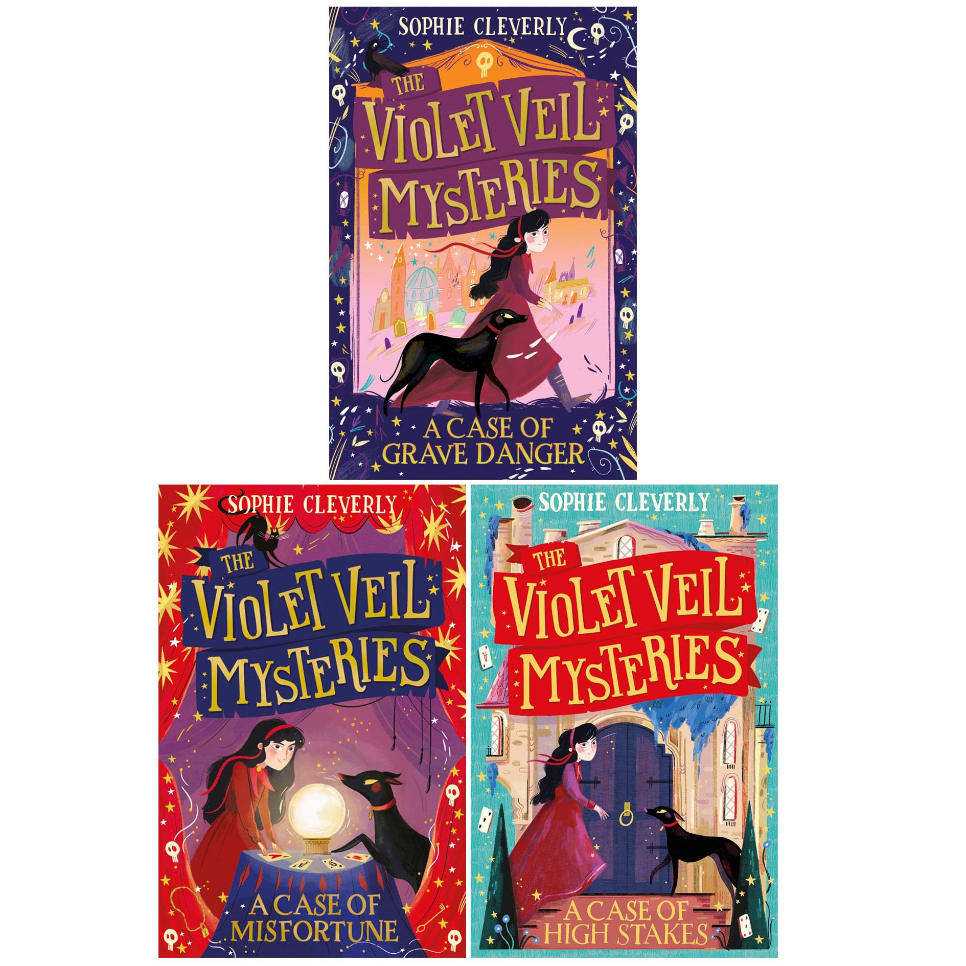 The Violet Veil Mysteries Collection 3 Book Set By Sophie Cleverly ( A Case of High Stakes, A Case of Misfortune and A Case of Grave Danger