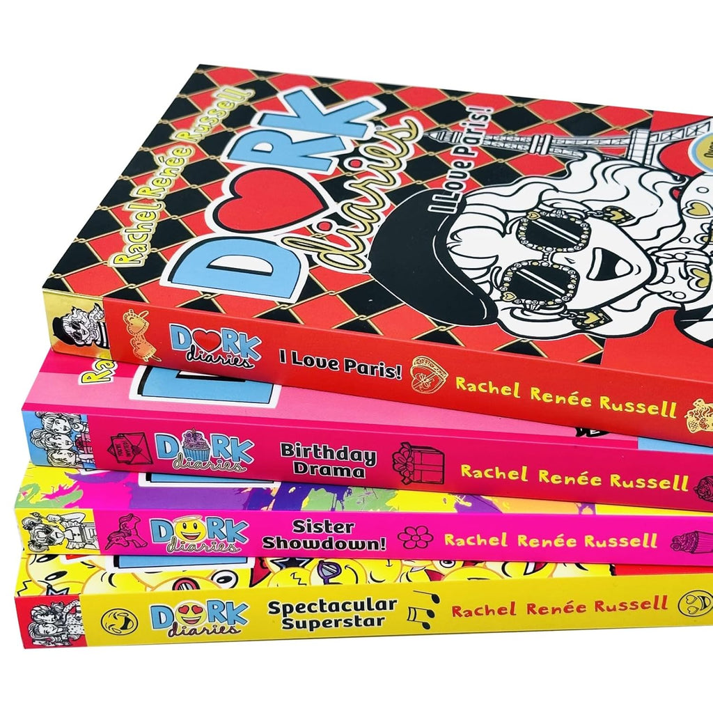Dork Diaries Collection 4 Books Set (Volume 13-16) By Rachel Renee Russell (Sister Showdown, Birthday Drama!, Spectacular Superstar and I Love Paris!)