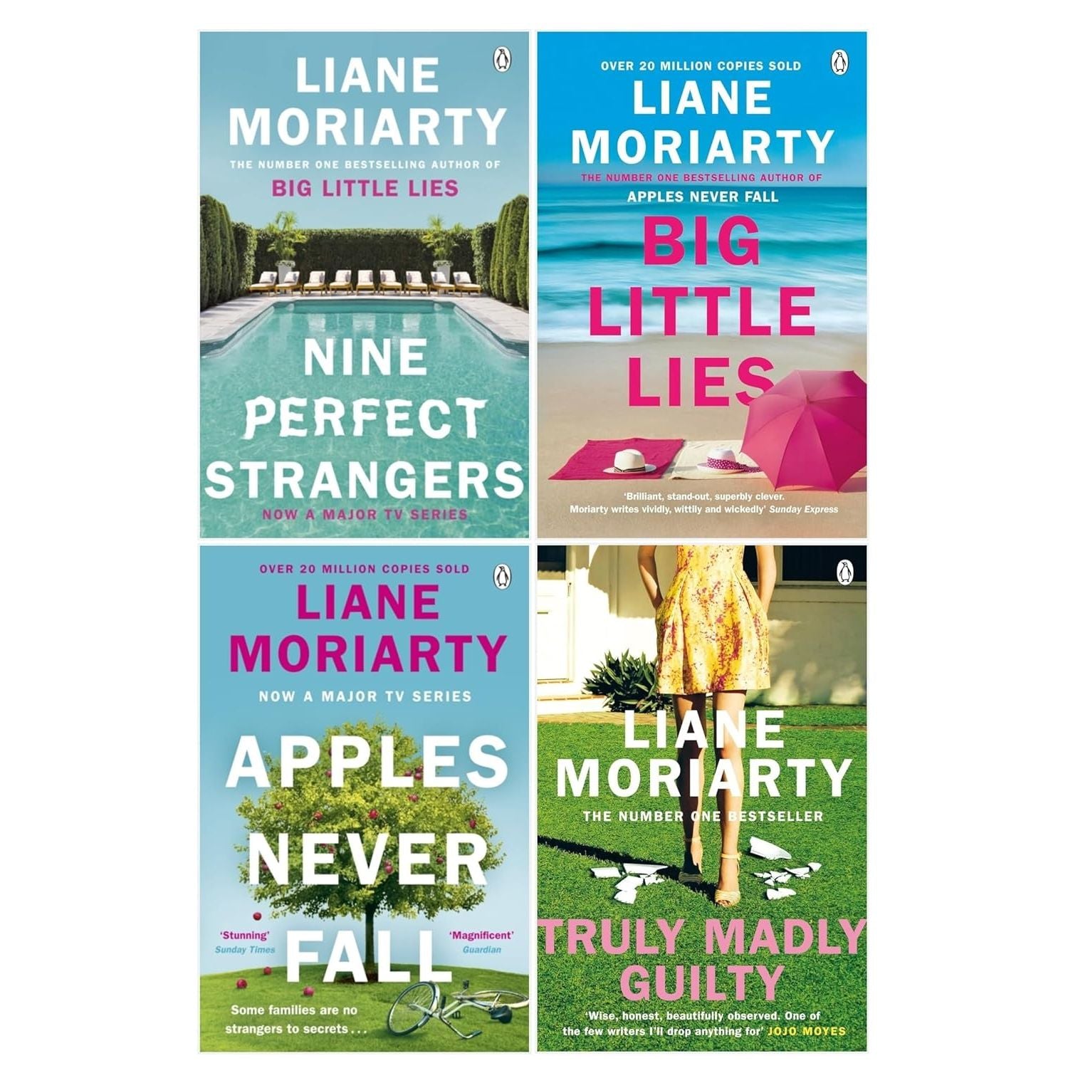 Liane Moriarty 4 Books Collection Set (Nine Perfect Strangers, Apples Never Fall, Big Little Lies, Truly Madly Guilty)