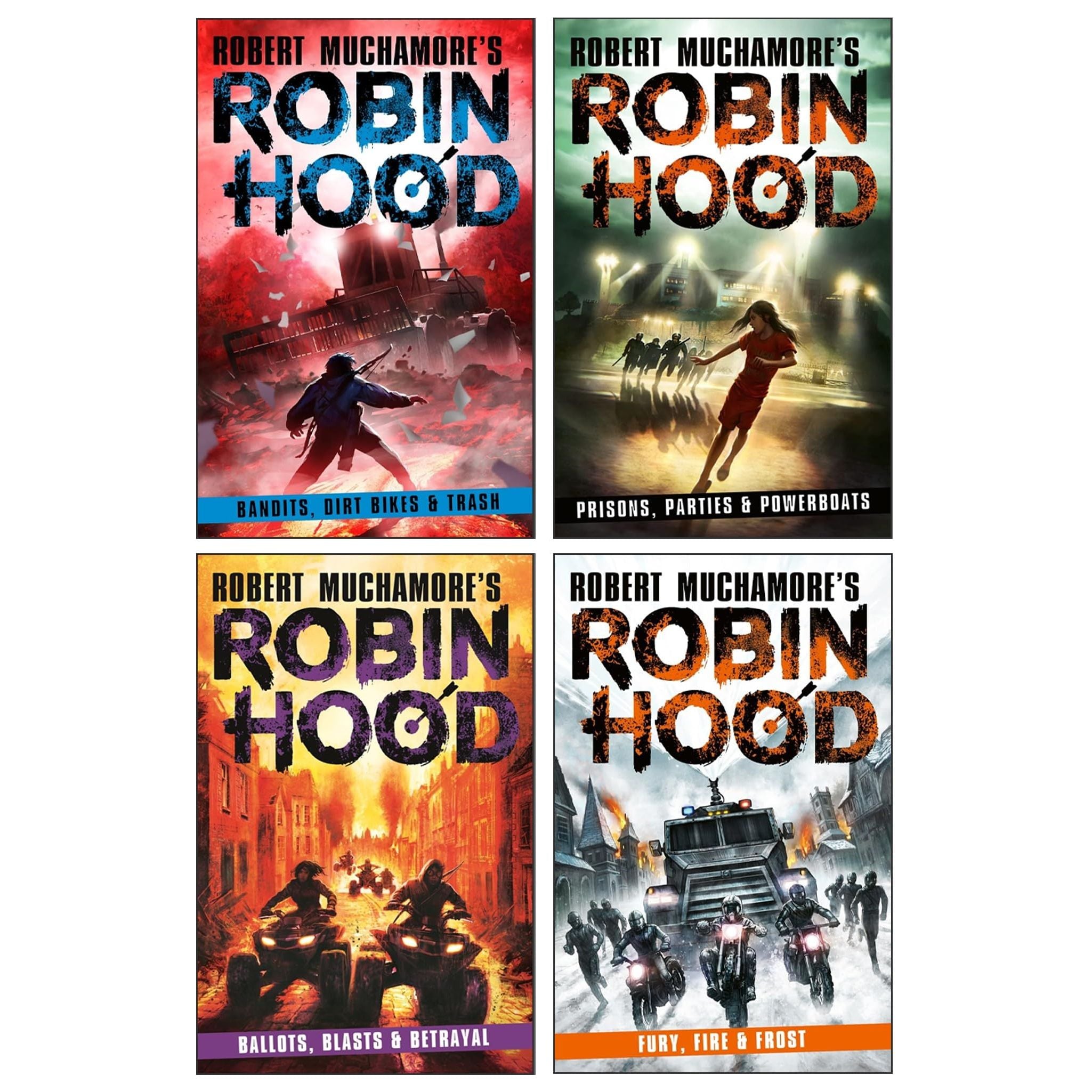 Robin Hood Volume 6-9 by Robert Muchamore 4 Books Collection Set (Fire and Frost, Blasts and Betrayal And Fury, Bandits, Dirt Bikes and Trash, Prisons, Parties and Powerboats, Ballots)