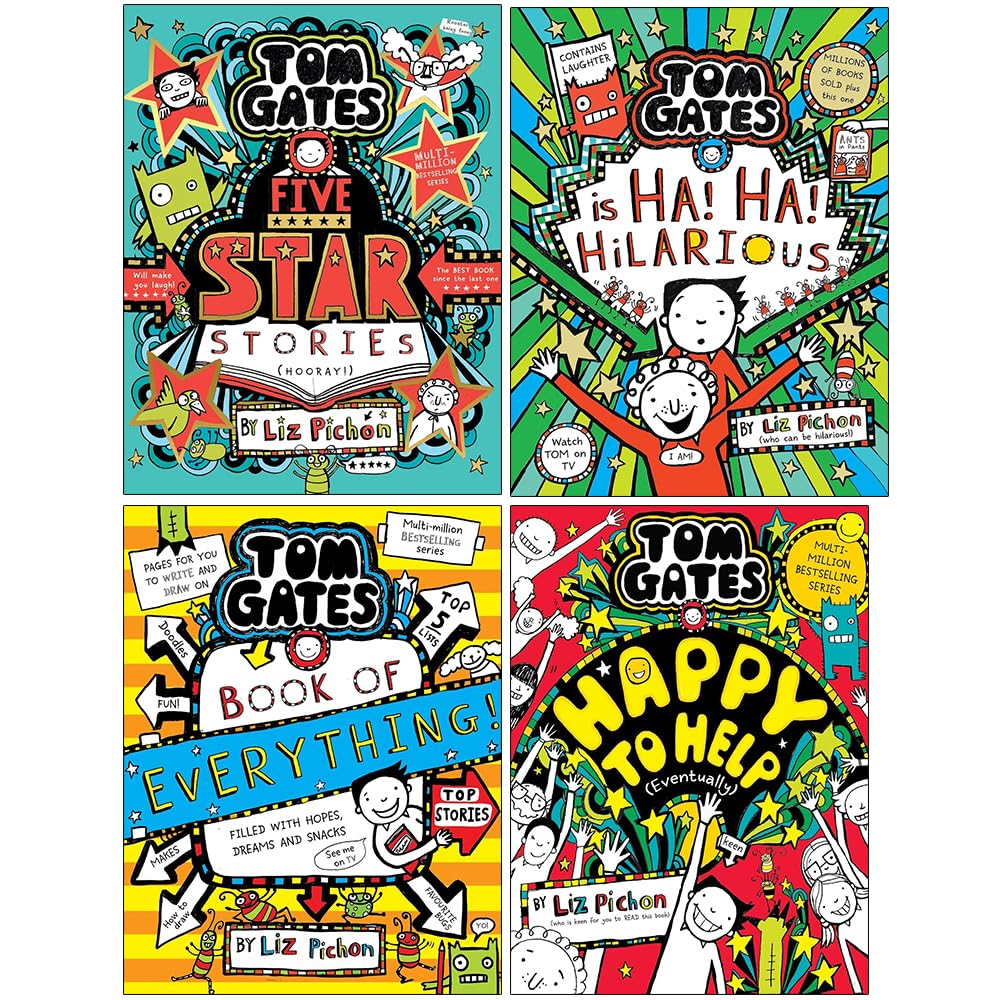 Tom Gates Series 4 Books Collection Set By Liz Pichon (Ha! Ha! Hilarious, Book of Everything, Five Star Stories and Happy to Help (eventually))