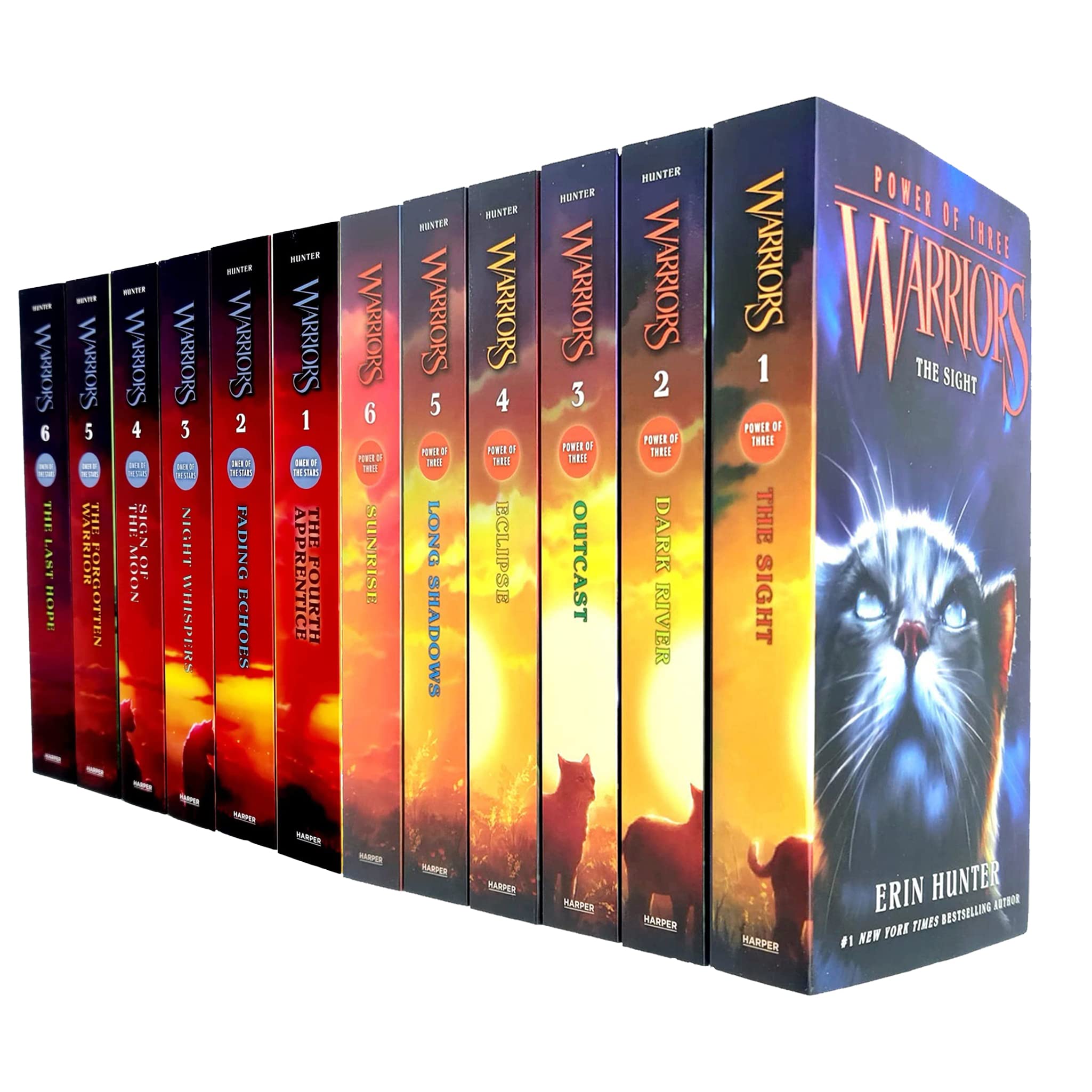 Warriors: Power of Three and Omen of the Stars Series Collection 12 Books Set (The Sight, Dark River, Outcast, Eclipse, Long Shadows, Sunrise, The Fourth Apprentice, Fading Echoes and 4 More…)
