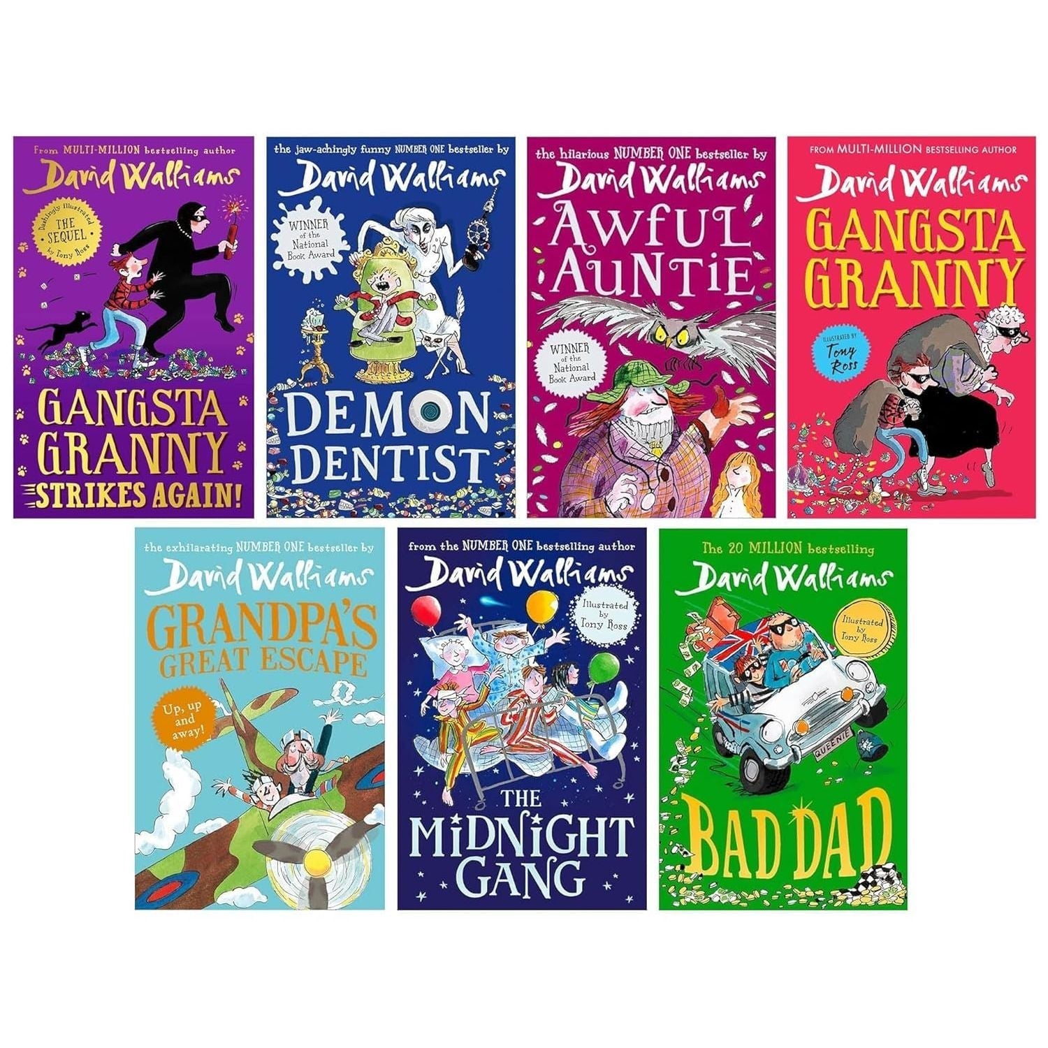 The World of David Walliams Fun-Tastic Families 7 Books Collection Set (Demon Dentist, Awful Auntie, Grandpa's Great Escape,The Midnight Gang,Bad Dad,Gangsta Granny and Gangsta Granny Strikes Again)