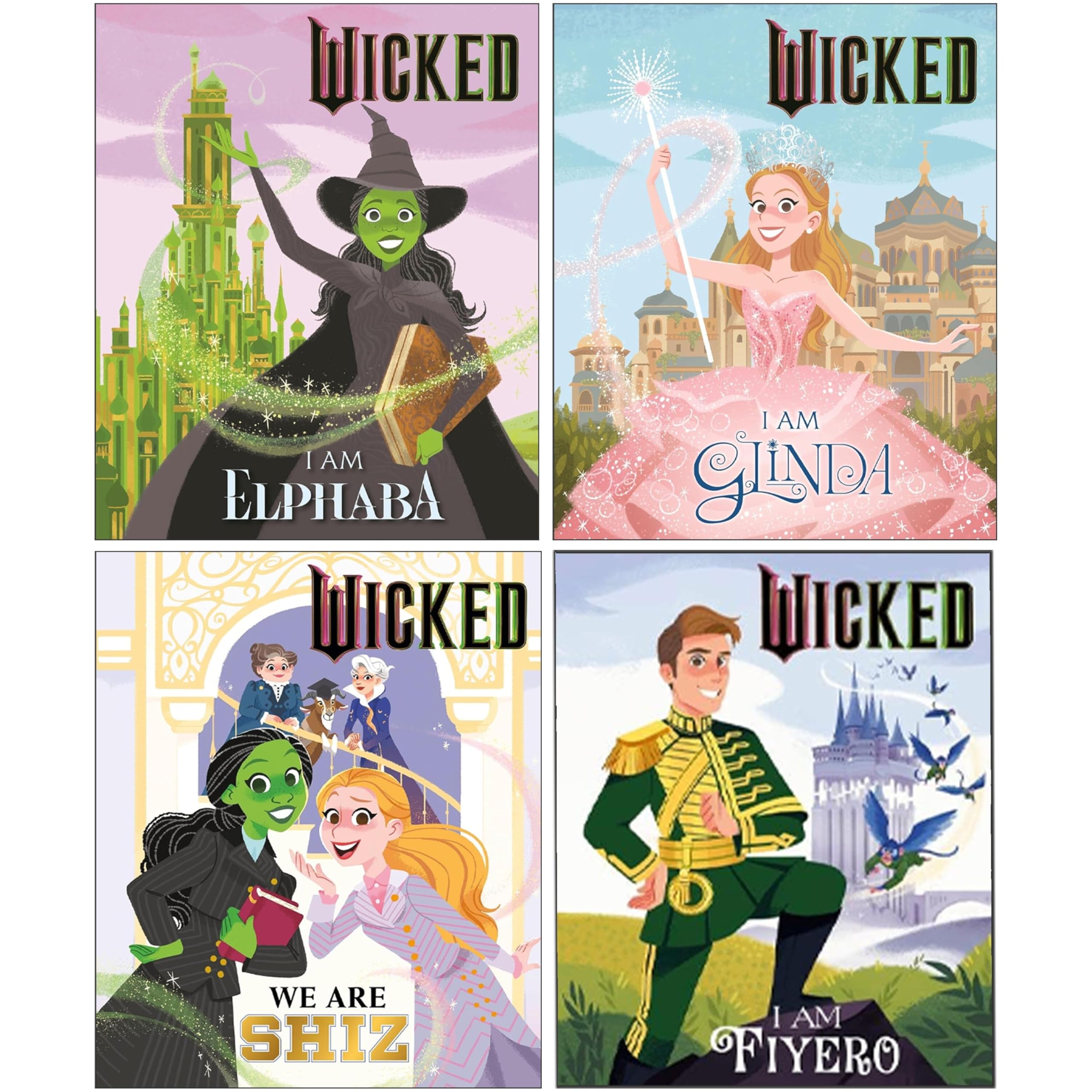 Wicked by Mary Man-Kong Illustrated 4 Books Collection Set (Wicked: I Am Elphaba, I Am Glinda, We Are Shiz and I Am Fiyero)