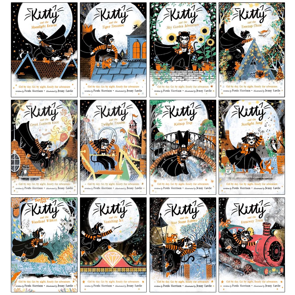 Paula Harrison Kitty Series 1-12 Books Collection Set (Moonlight Rescue, Tiger Treasure, Sky Garden Adventure, Treetop Chase, Great Lantern Race)
