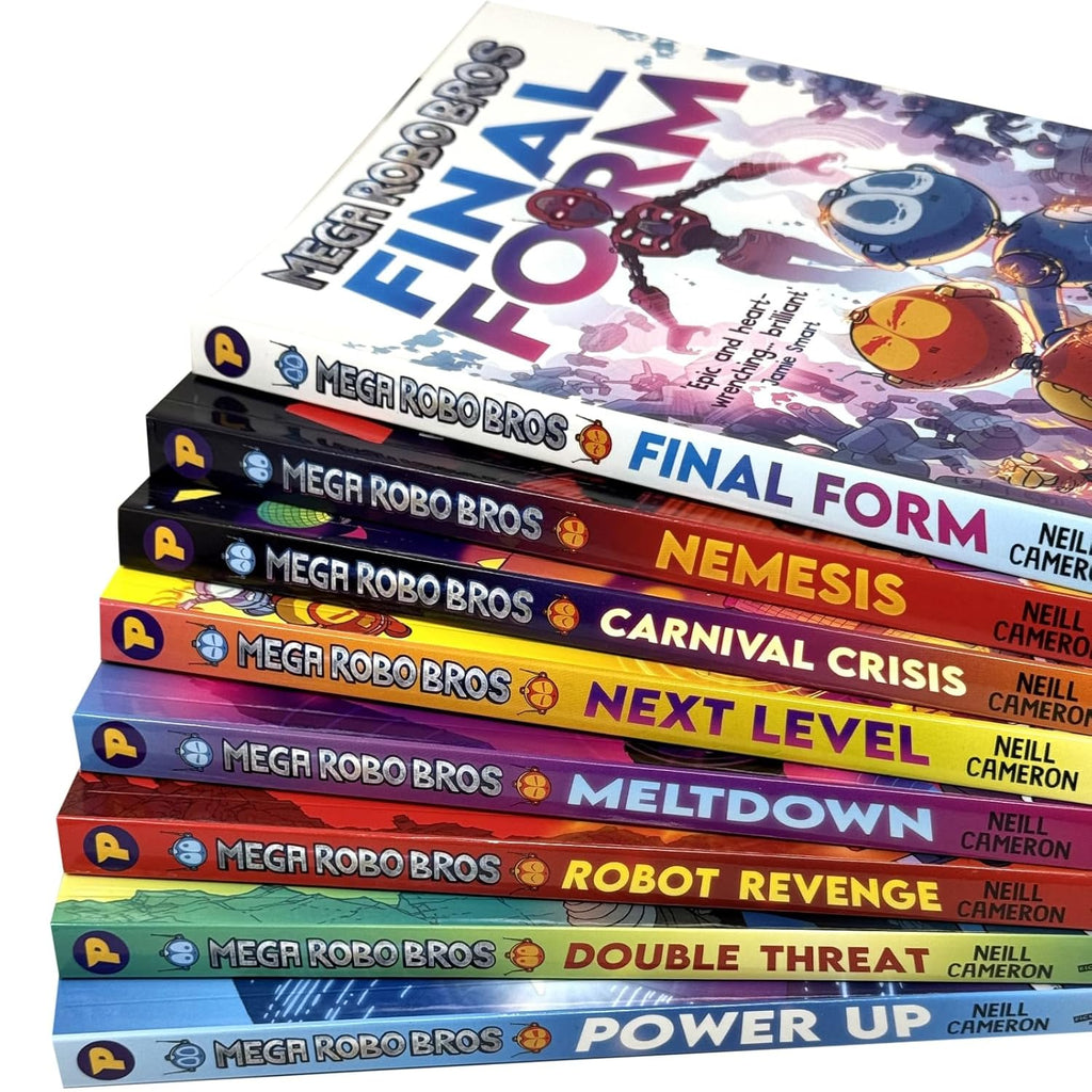 Mega Robo Bros Series Volume 1-8 Books Collection Set By Neil Cameron(Final form, Meltdown, Power Up, Double Threat, Carnival Crisis, Next Level, Robot Revenge & Nemesis)