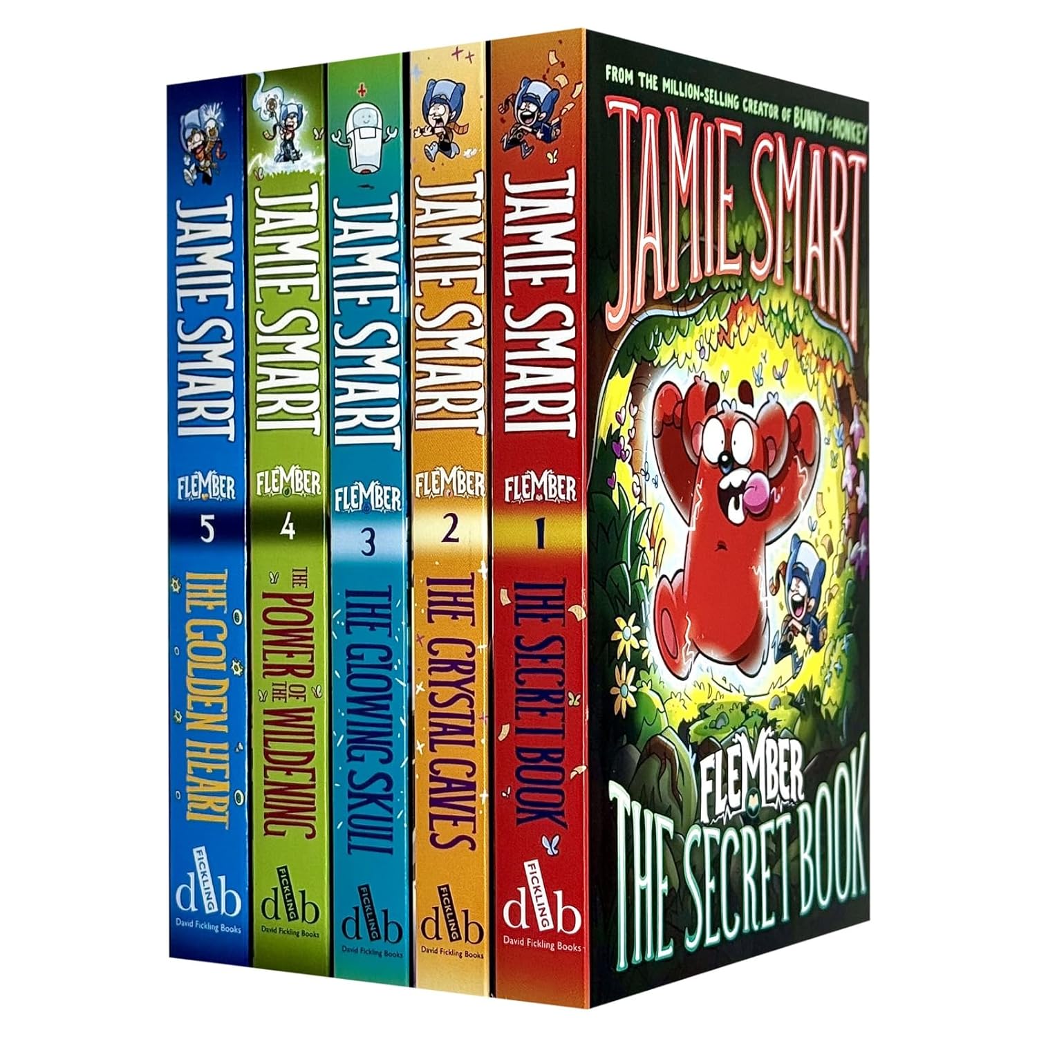 Flember Series 5 Books Collection Set (Books 1-5) by Jamie Smart (The Secret Book, Crystal Caves, Glowing Skull, Power of the Wildening, Golden Heart)