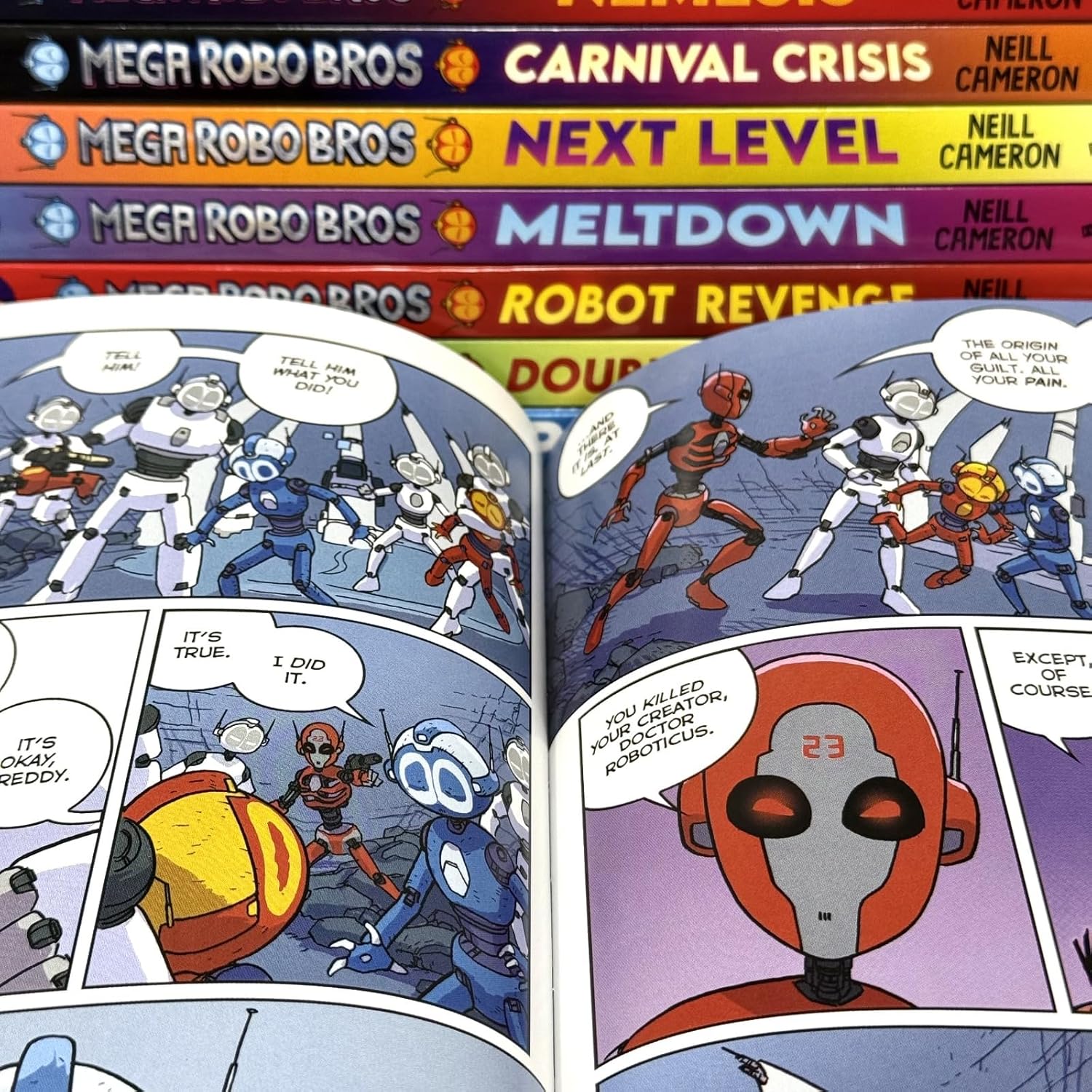 Mega Robo Bros Series Volume 1-8 Books Collection Set By Neil Cameron(Final form, Meltdown, Power Up, Double Threat, Carnival Crisis, Next Level, Robot Revenge & Nemesis)