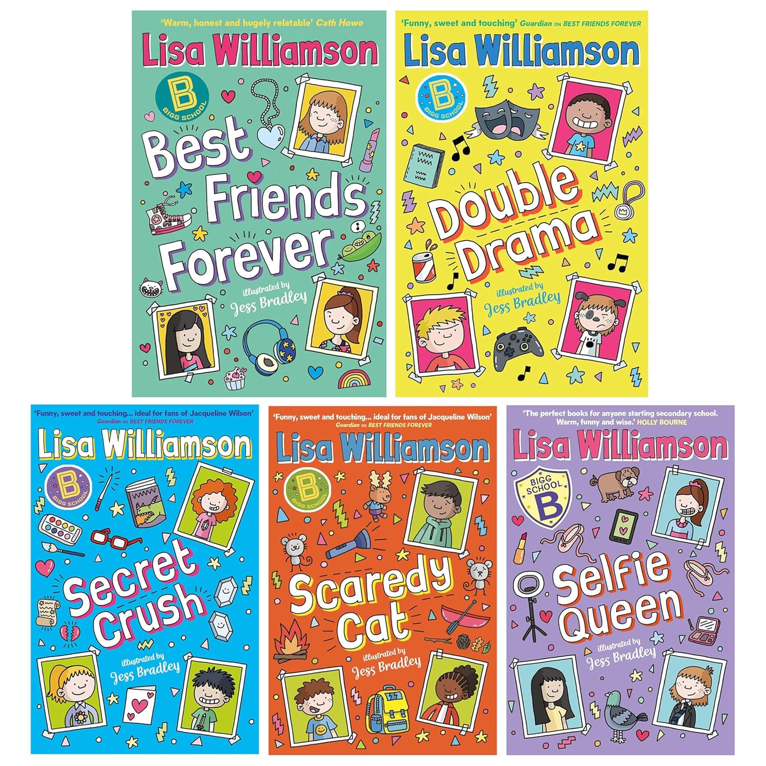 Bigg School Series By Lisa Williamson Illustrated 5 Books Collection Set (Best Friends Forever, Double Drama, Secret Crush, Scaredy Cat & Selfie Queen)